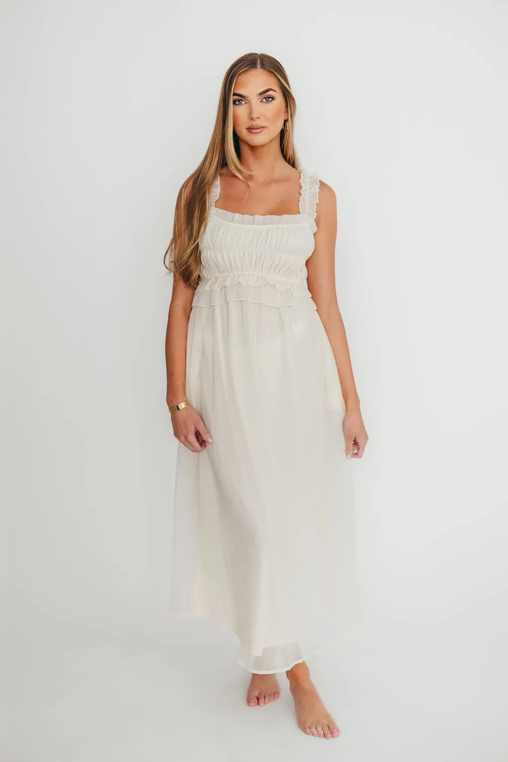 Demi Ruffle Midi Dress in Ecru