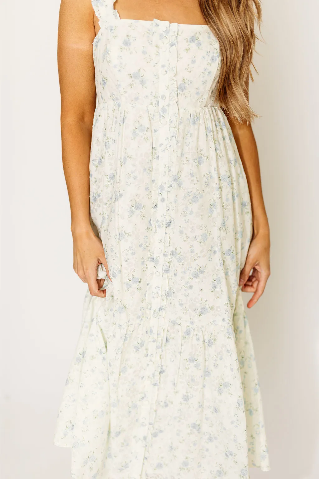 Diana Button-Down Midi Dress in White/Blue Floral - Nursing Friendly