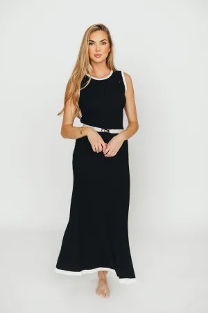Drew Sleeveless Ribbed Knit Midi Dress in Black/White