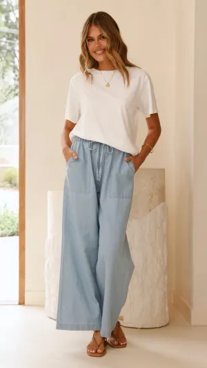Elaine Wide Leg Pants - Light Blue Denim