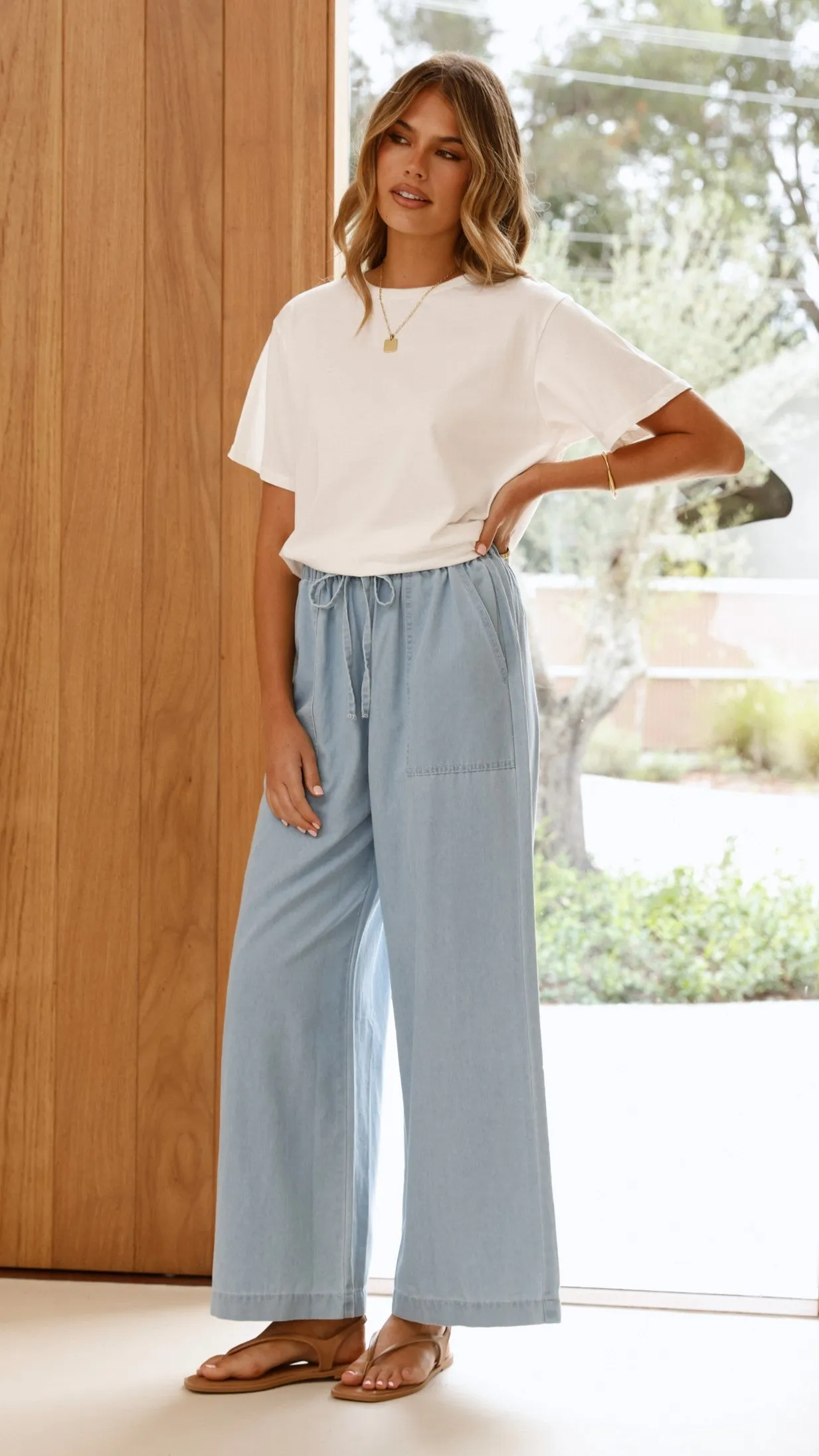 Elaine Wide Leg Pants - Light Blue Denim
