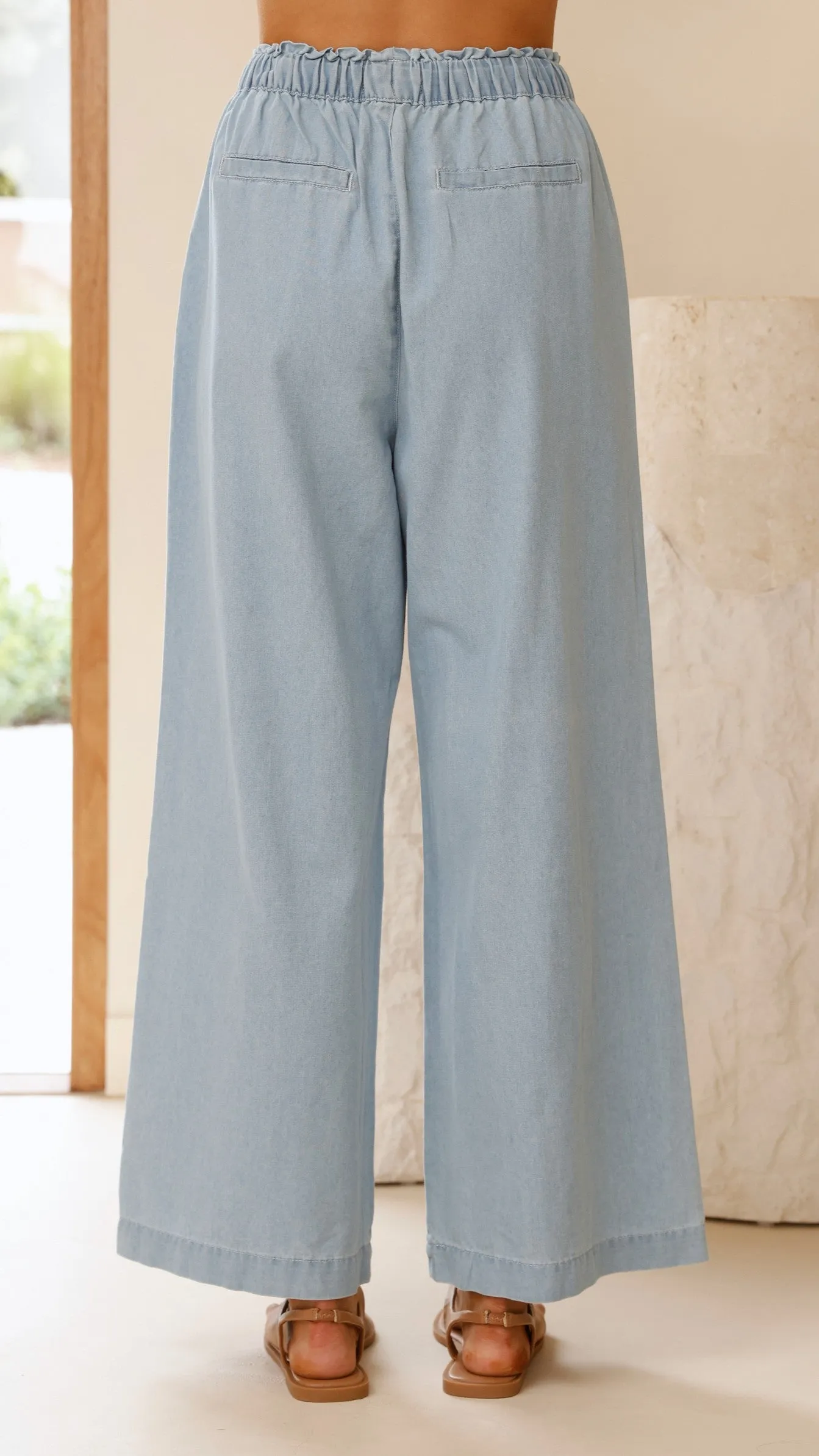 Elaine Wide Leg Pants - Light Blue Denim