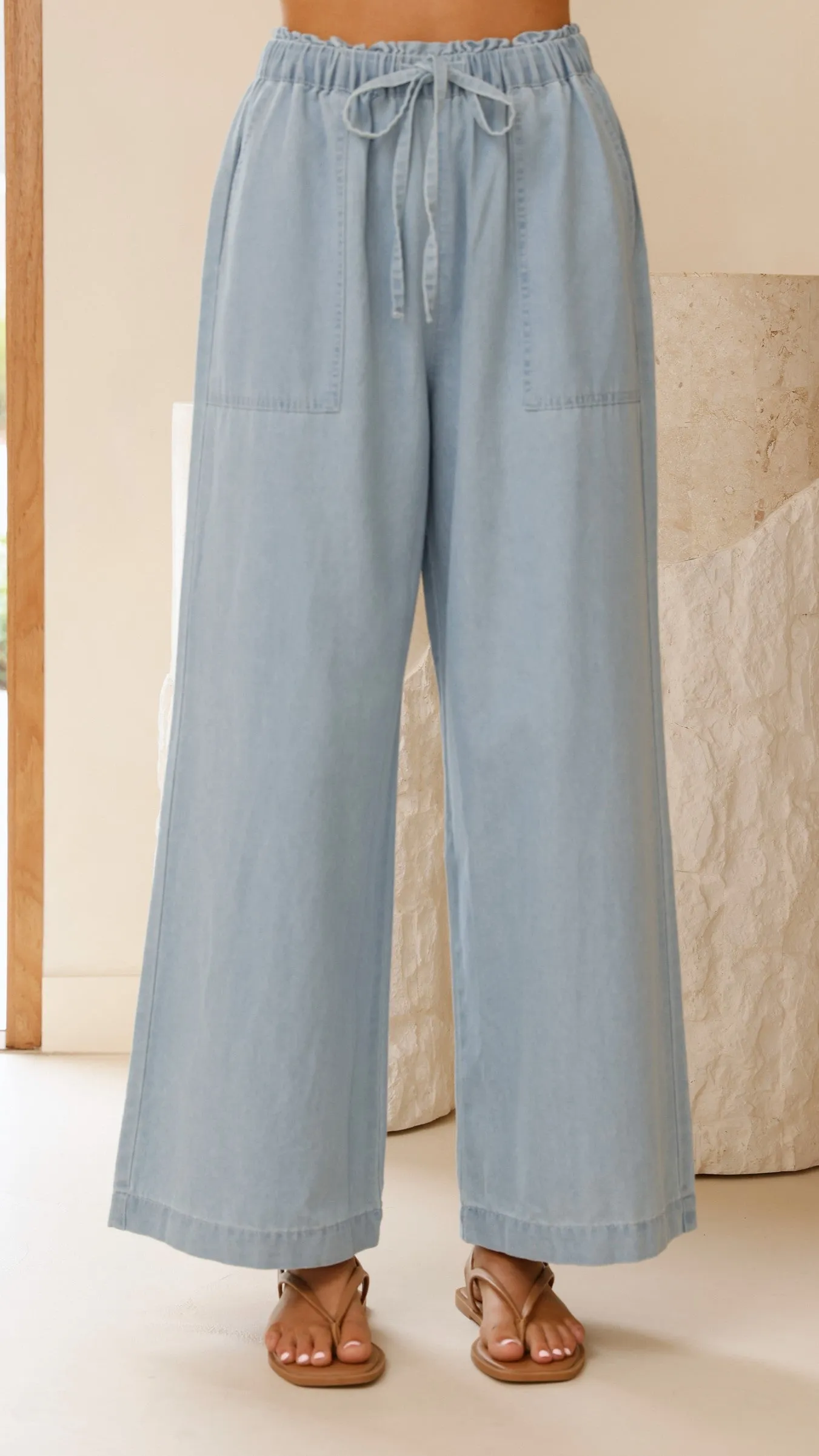 Elaine Wide Leg Pants - Light Blue Denim