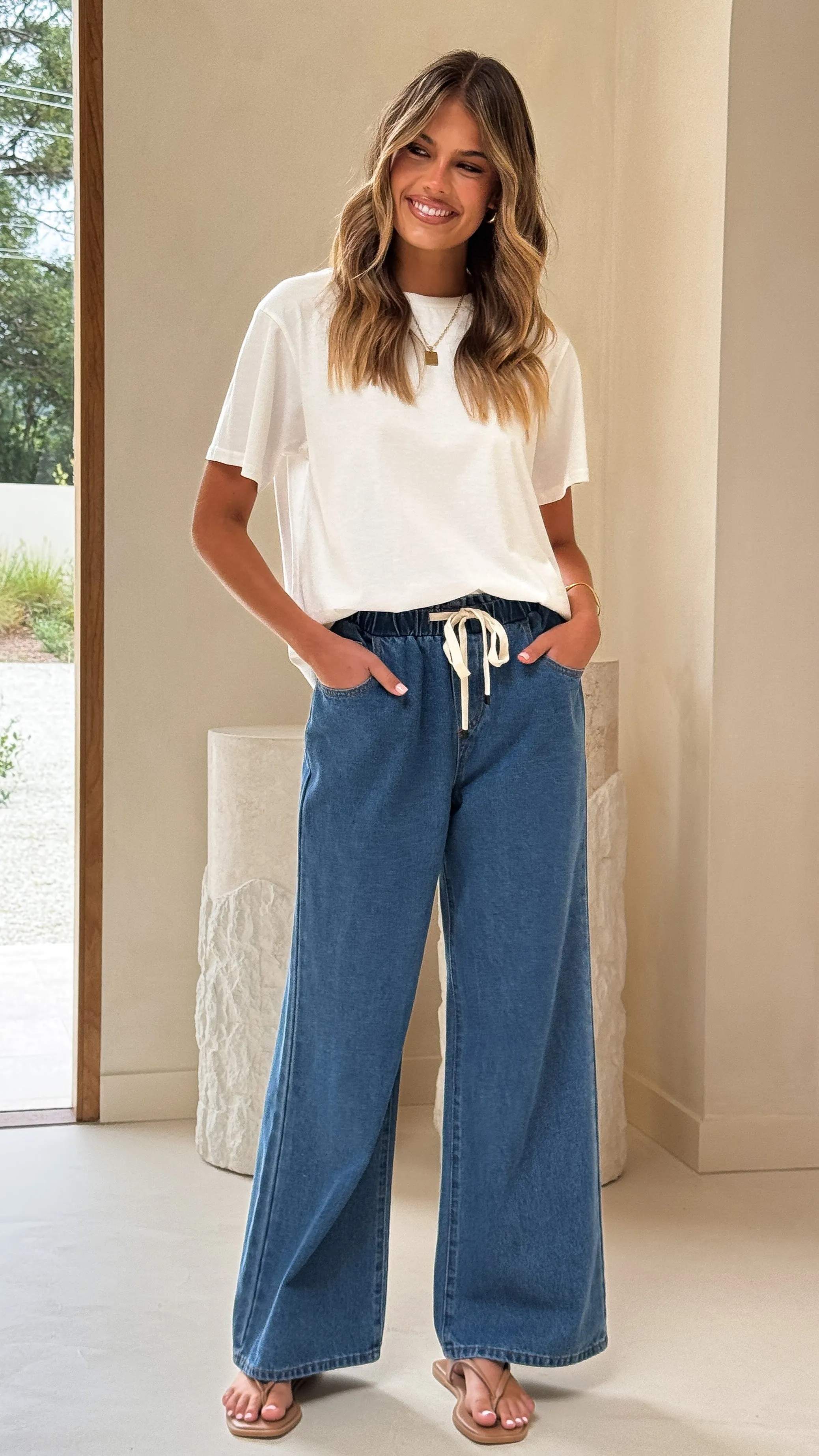 Elandra Wide Leg Pants - Dark Denim