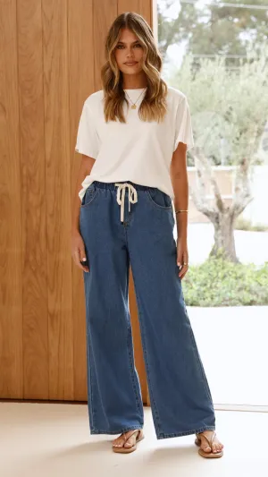 Elandra Wide Leg Pants - Dark Denim