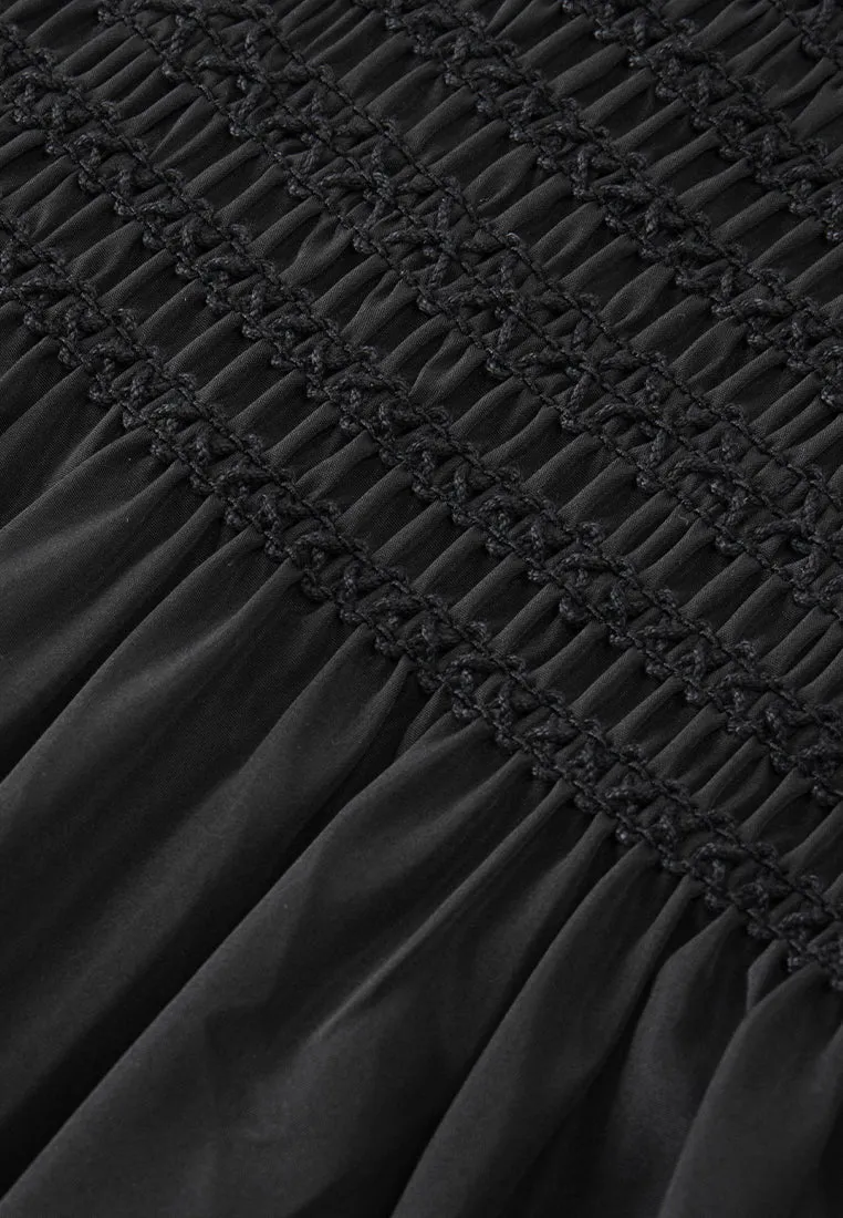 Elasticated-detail Beaded-trim Ruffled Dress