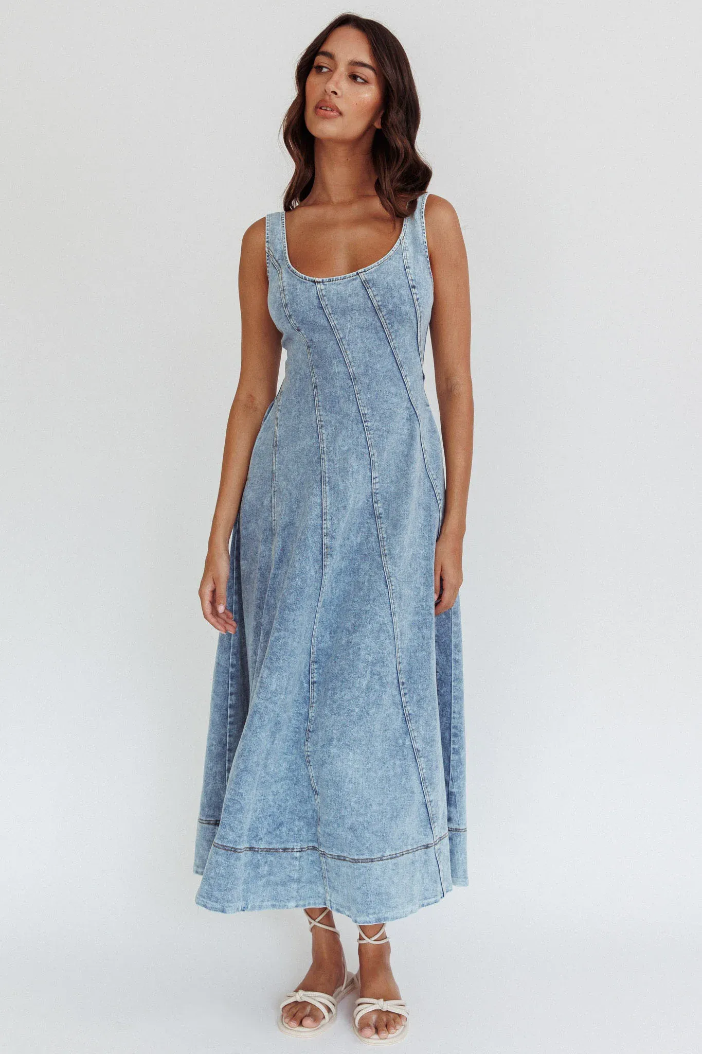 Ellora Side Pocket Midi Dress Denim Blue