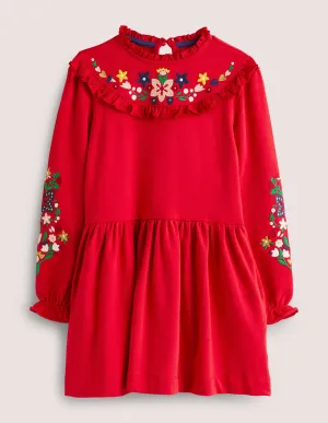 Embroidered Sweat Dress-Rockabilly Red