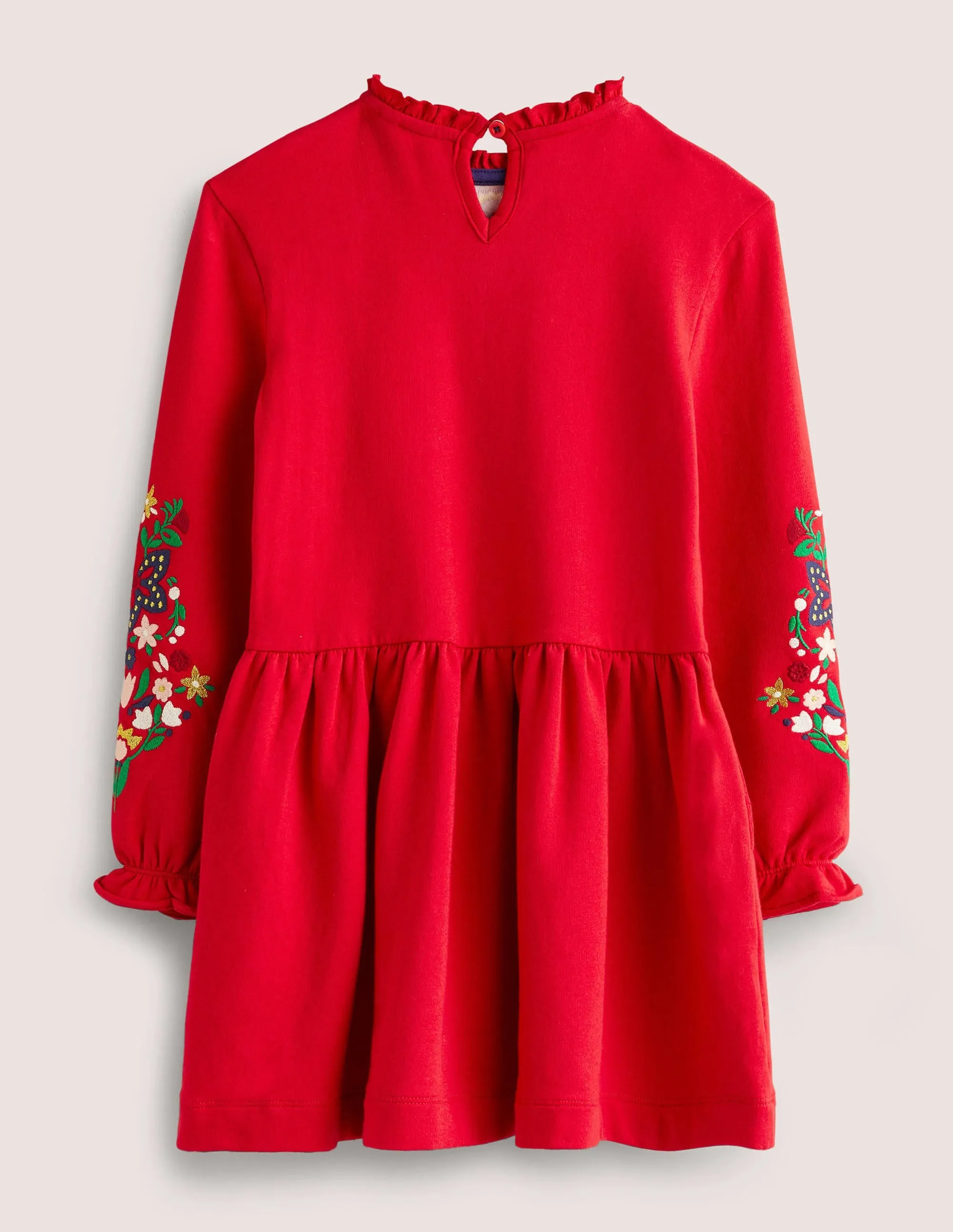 Embroidered Sweat Dress-Rockabilly Red
