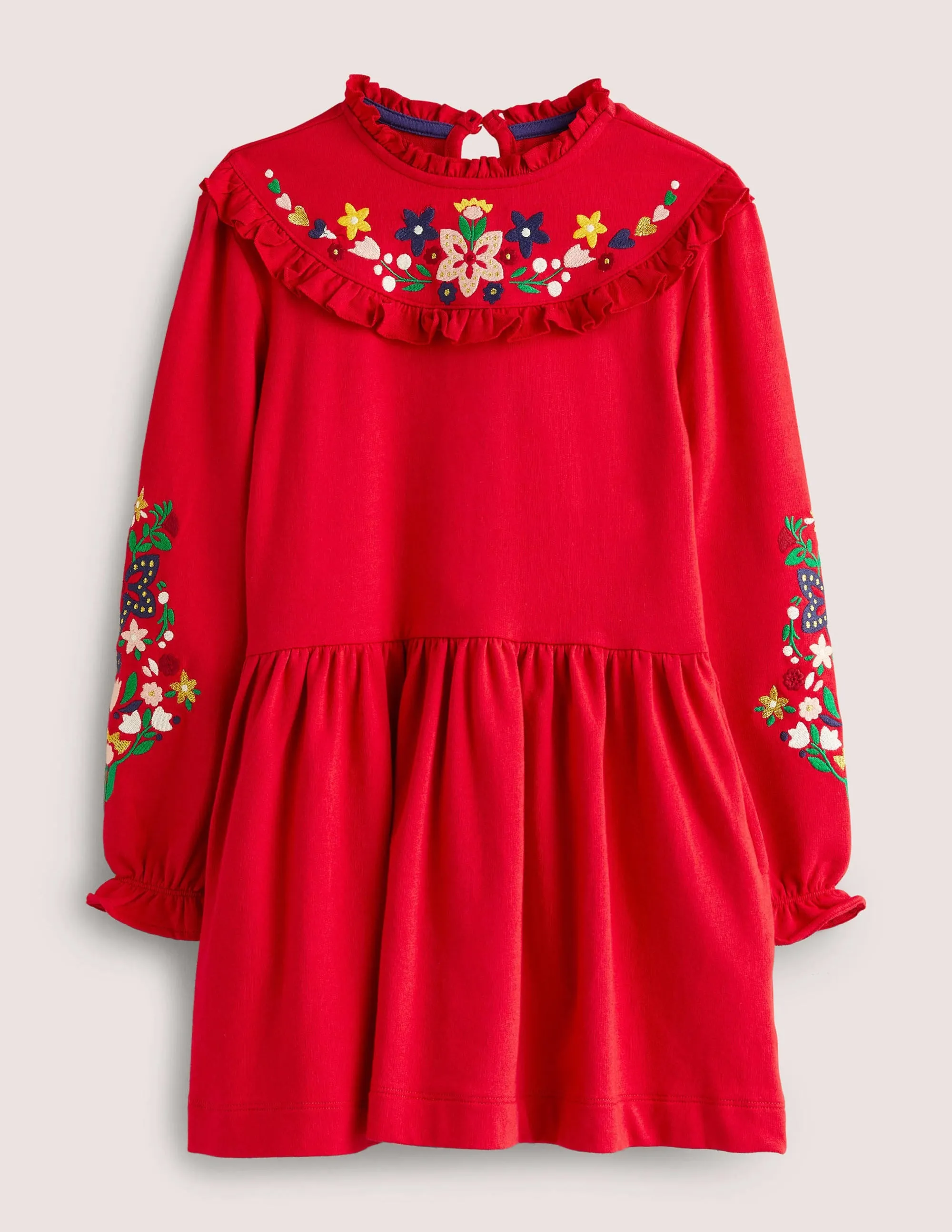 Embroidered Sweat Dress-Rockabilly Red