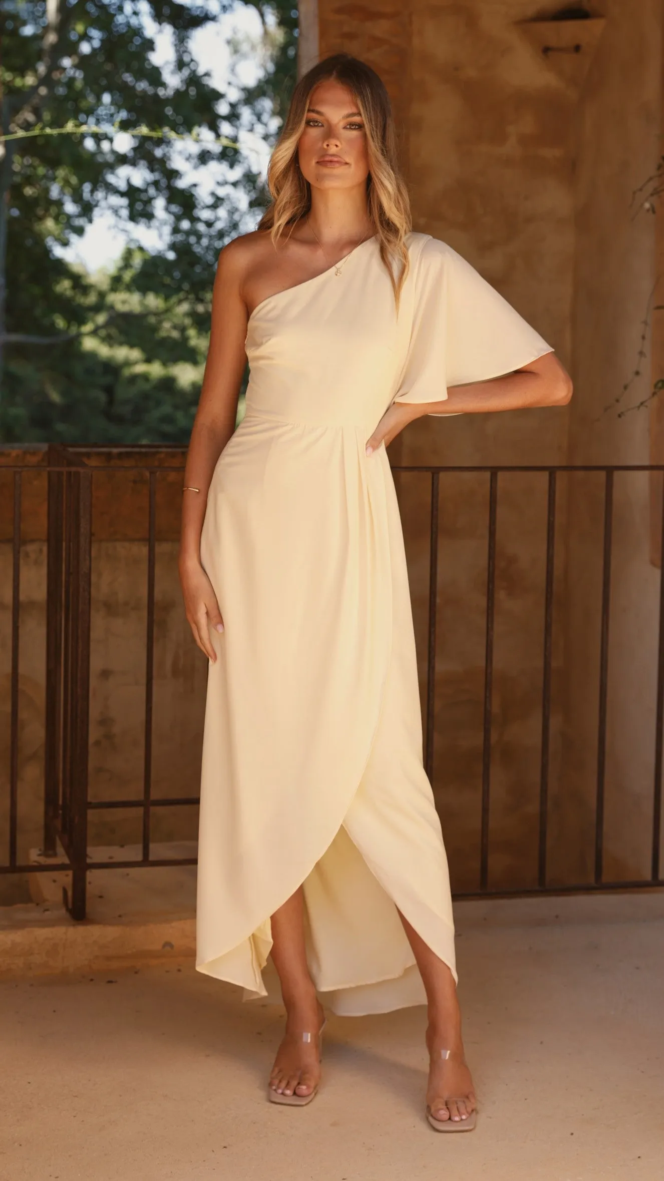 Emma One Sleeve Maxi Dress - Yellow