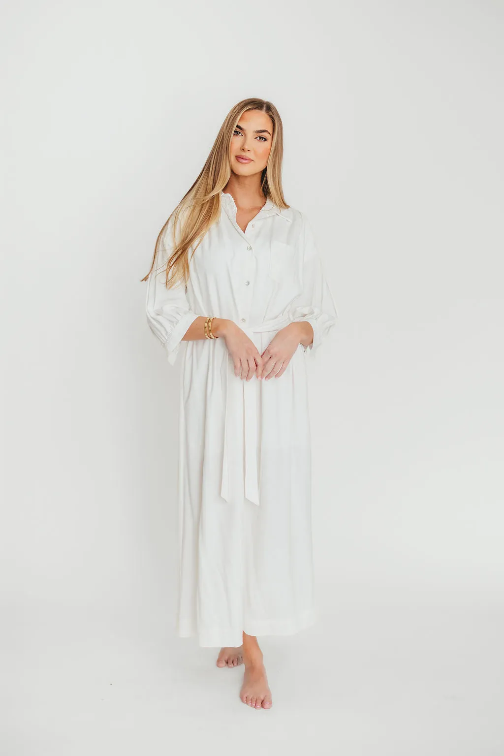 Evelyn Midi Shirt Dress in Off-White - Nursing Friendly