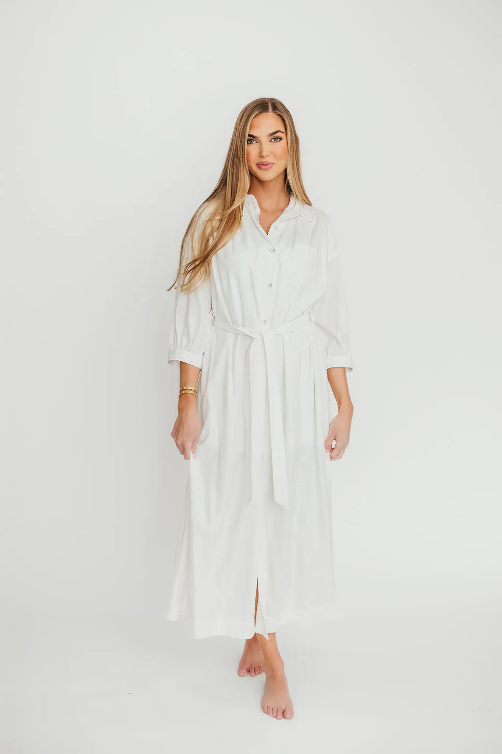 Evelyn Midi Shirt Dress in Off-White - Nursing Friendly