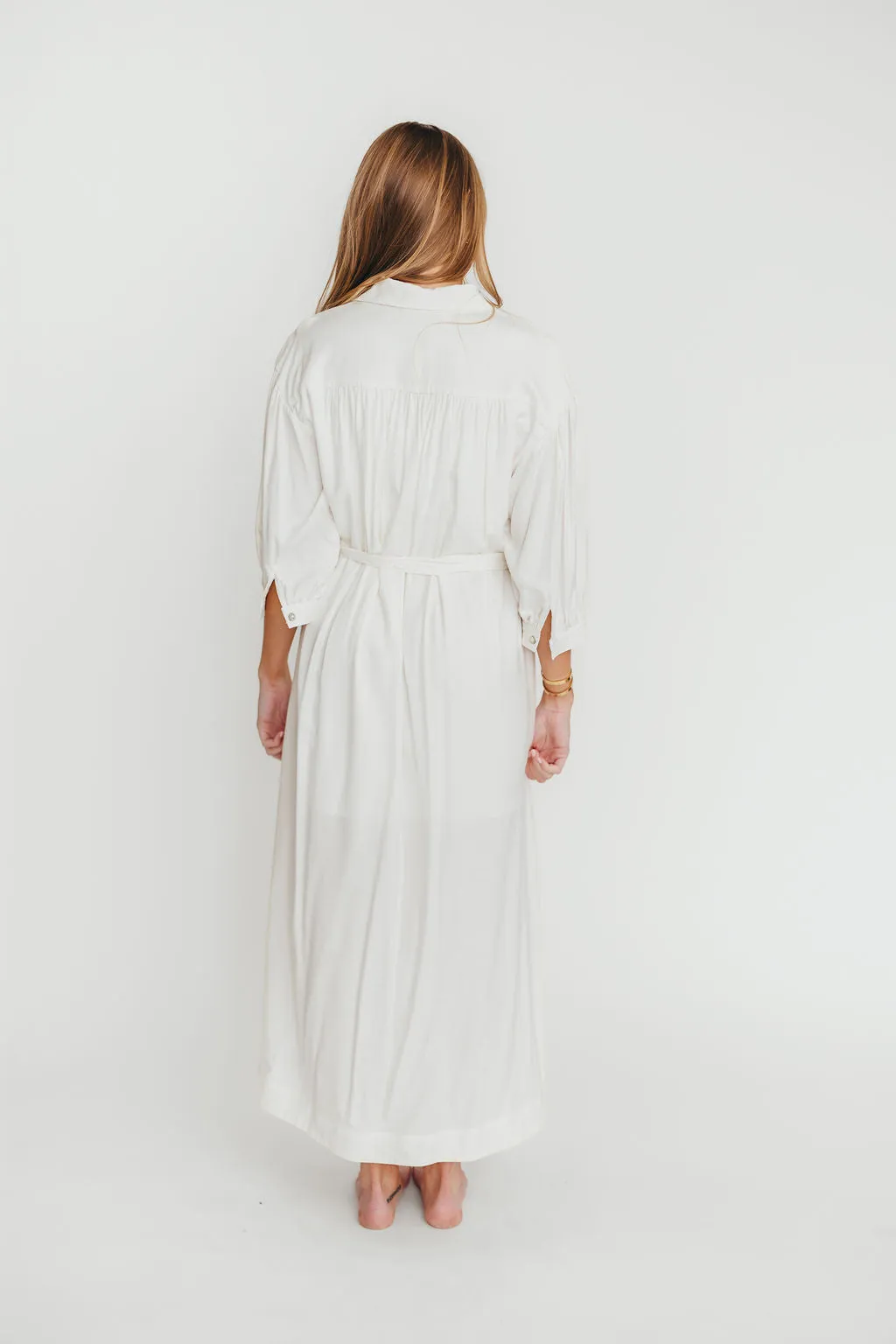 Evelyn Midi Shirt Dress in Off-White - Nursing Friendly