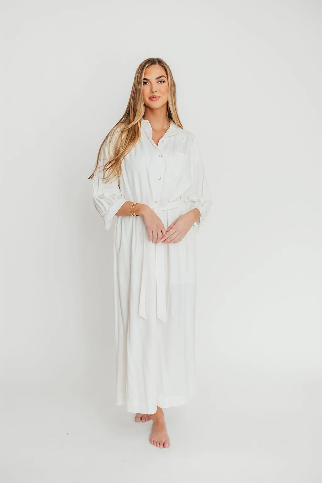 Evelyn Midi Shirt Dress in Off-White - Nursing Friendly