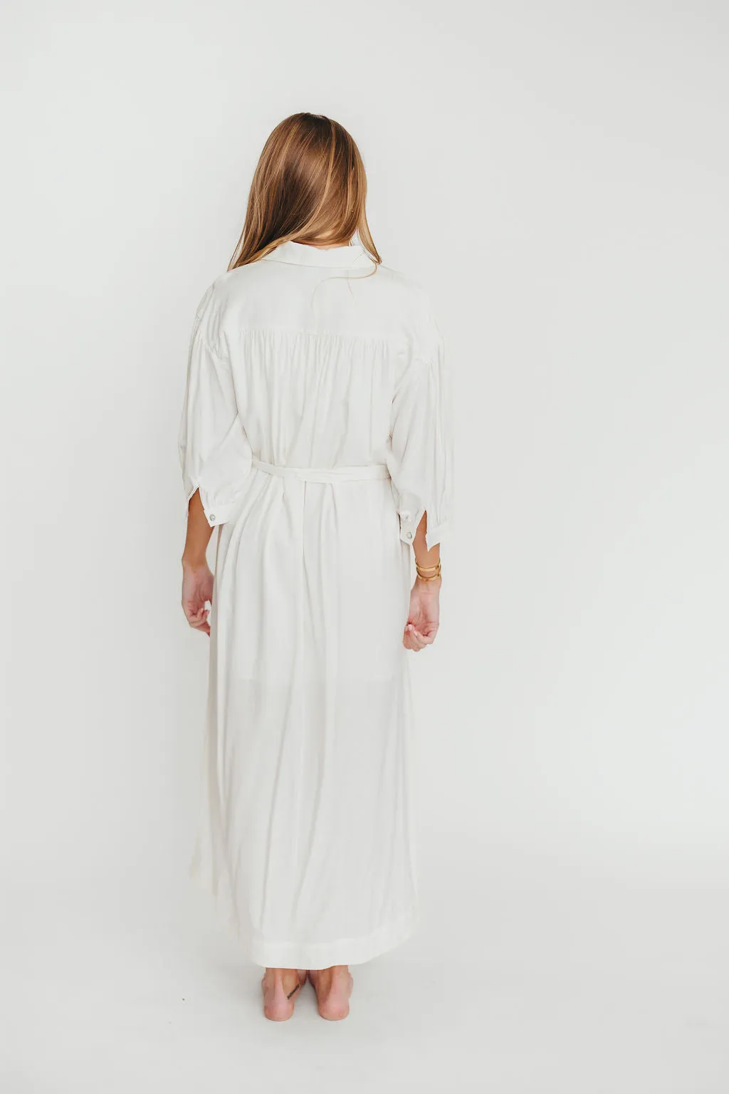 Evelyn Midi Shirt Dress in Off-White - Nursing Friendly