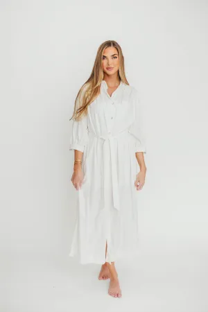 Evelyn Midi Shirt Dress in Off-White - Nursing Friendly