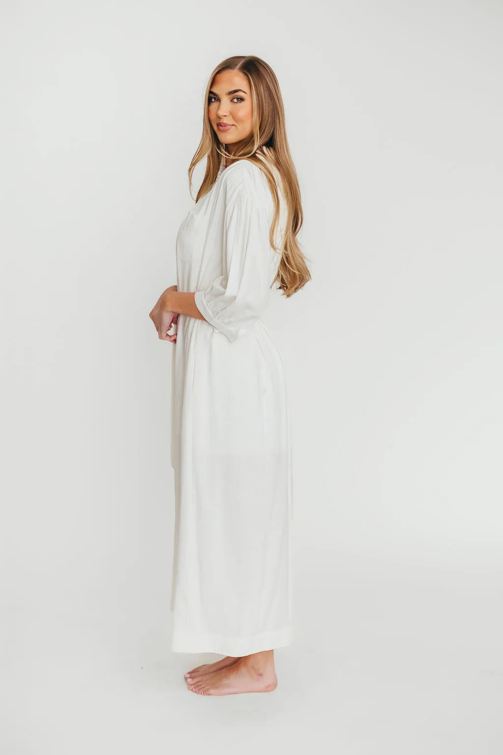 Evelyn Midi Shirt Dress in Off-White - Nursing Friendly
