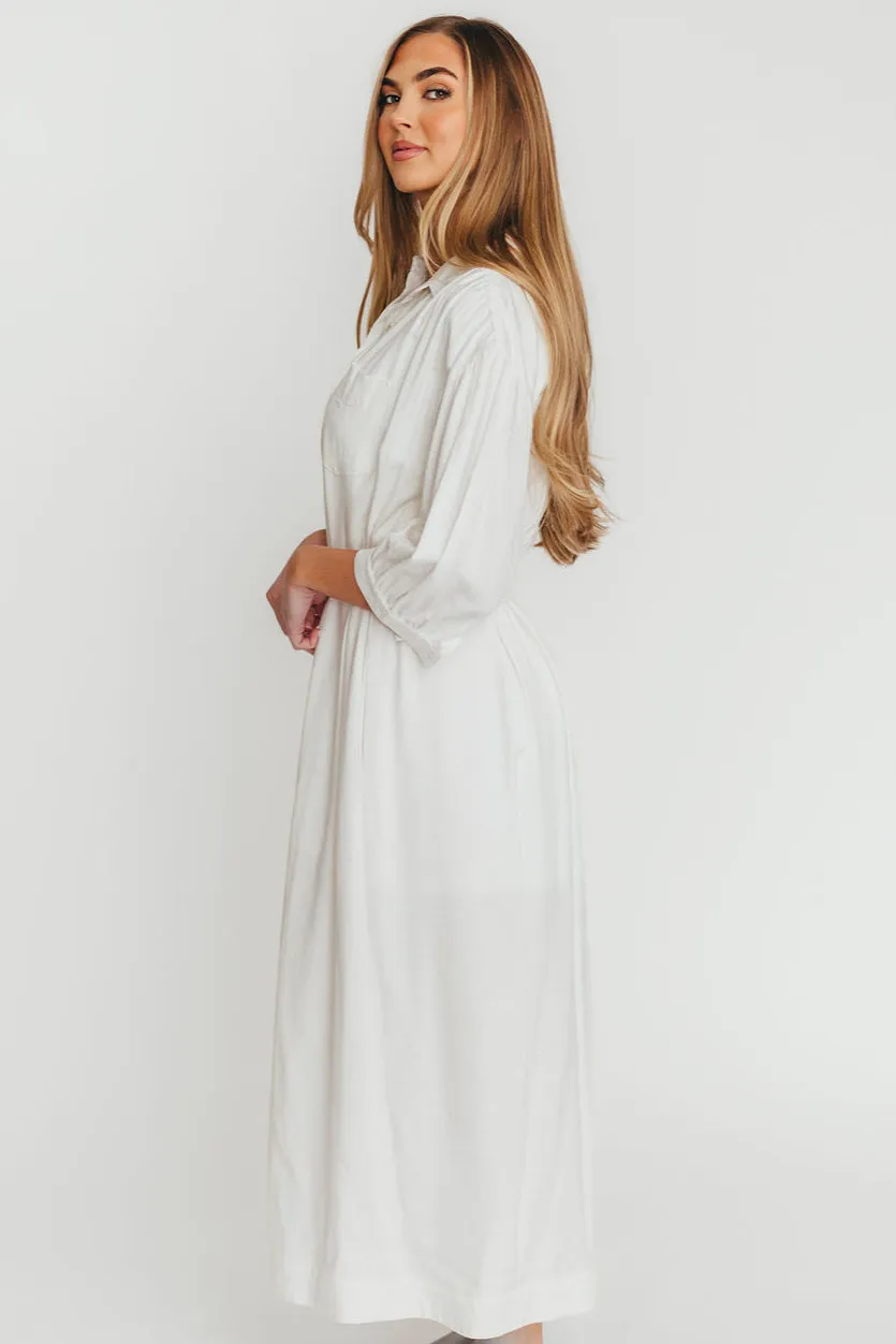 Evelyn Midi Shirt Dress in Off-White - Nursing Friendly