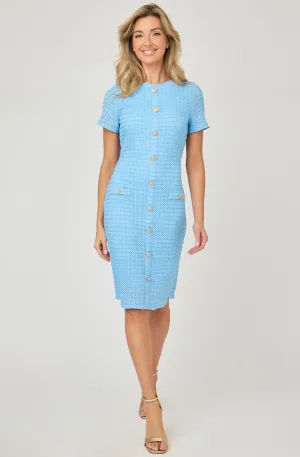 Eyelet Knit Dress with Gold Buttons
