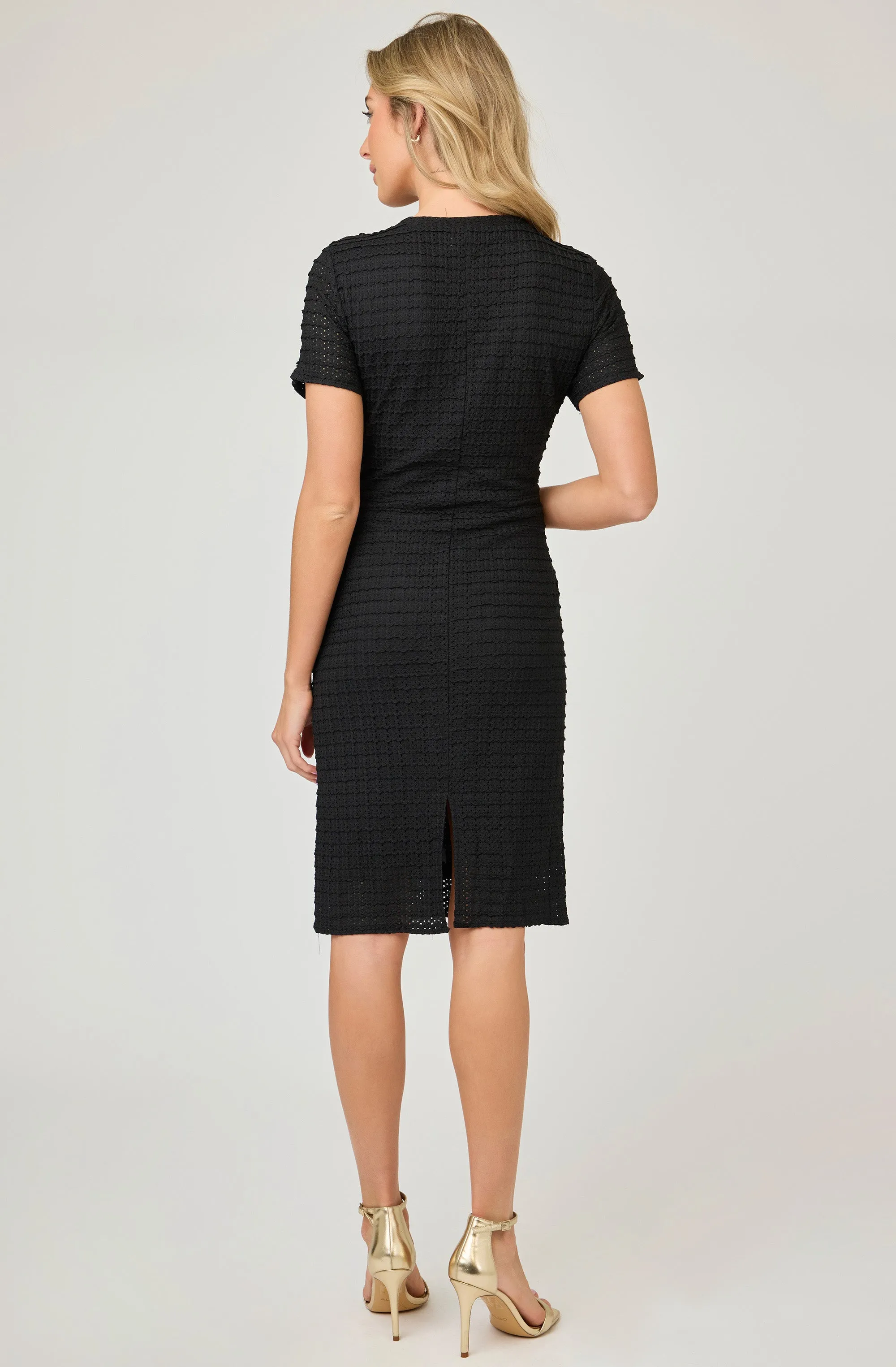 Eyelet Knit Dress with Gold Buttons