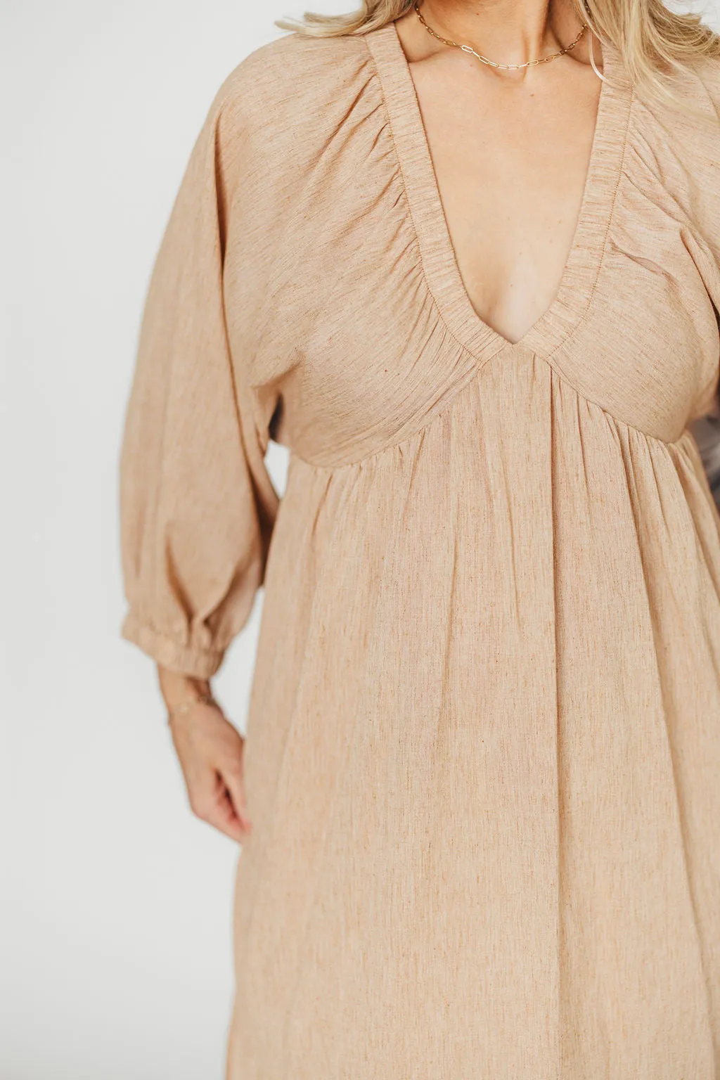 Finn V-Neck Midi Dress in Taupe