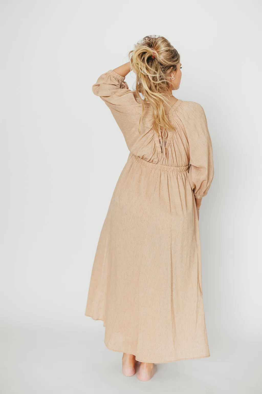 Finn V-Neck Midi Dress in Taupe