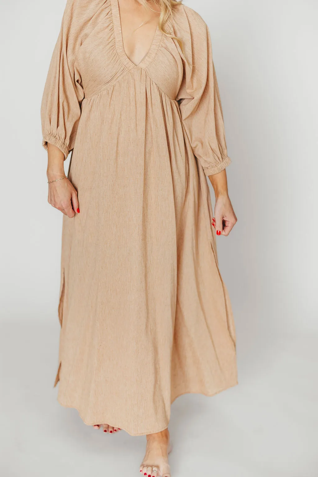 Finn V-Neck Midi Dress in Taupe