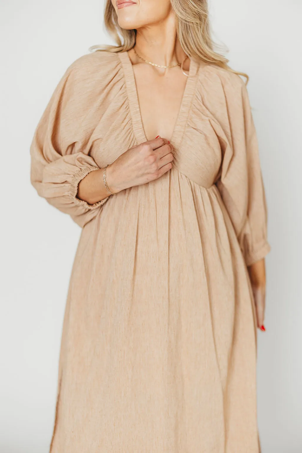 Finn V-Neck Midi Dress in Taupe