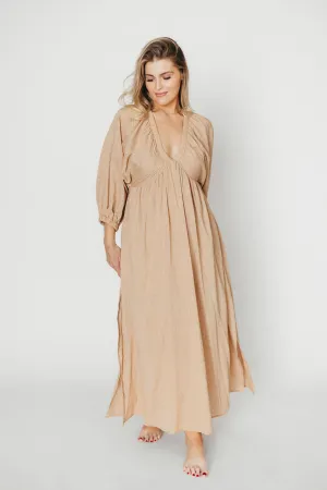 Finn V-Neck Midi Dress in Taupe