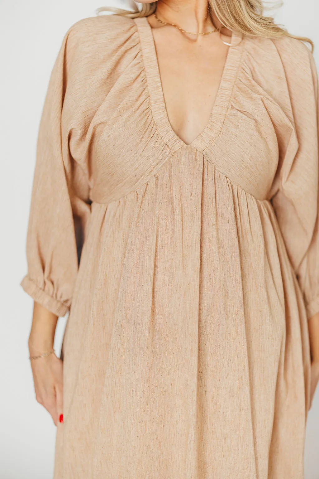 Finn V-Neck Midi Dress in Taupe