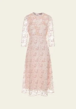 Floral-embroidery Embellished Detail Mesh Dress