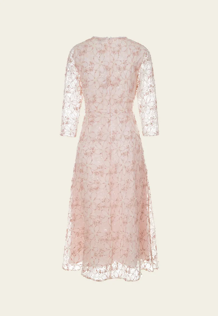 Floral-embroidery Embellished Detail Mesh Dress