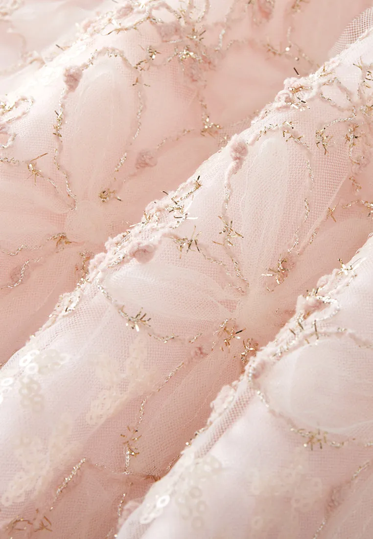 Floral-embroidery Embellished Detail Mesh Dress