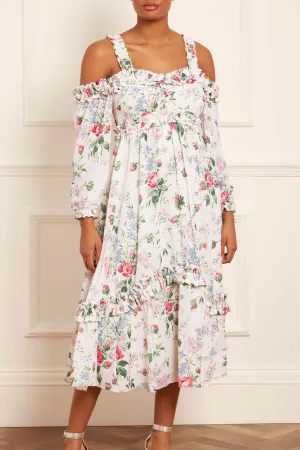 Floral Fantasy Crepe Off-Shoulder Ballerina Dress