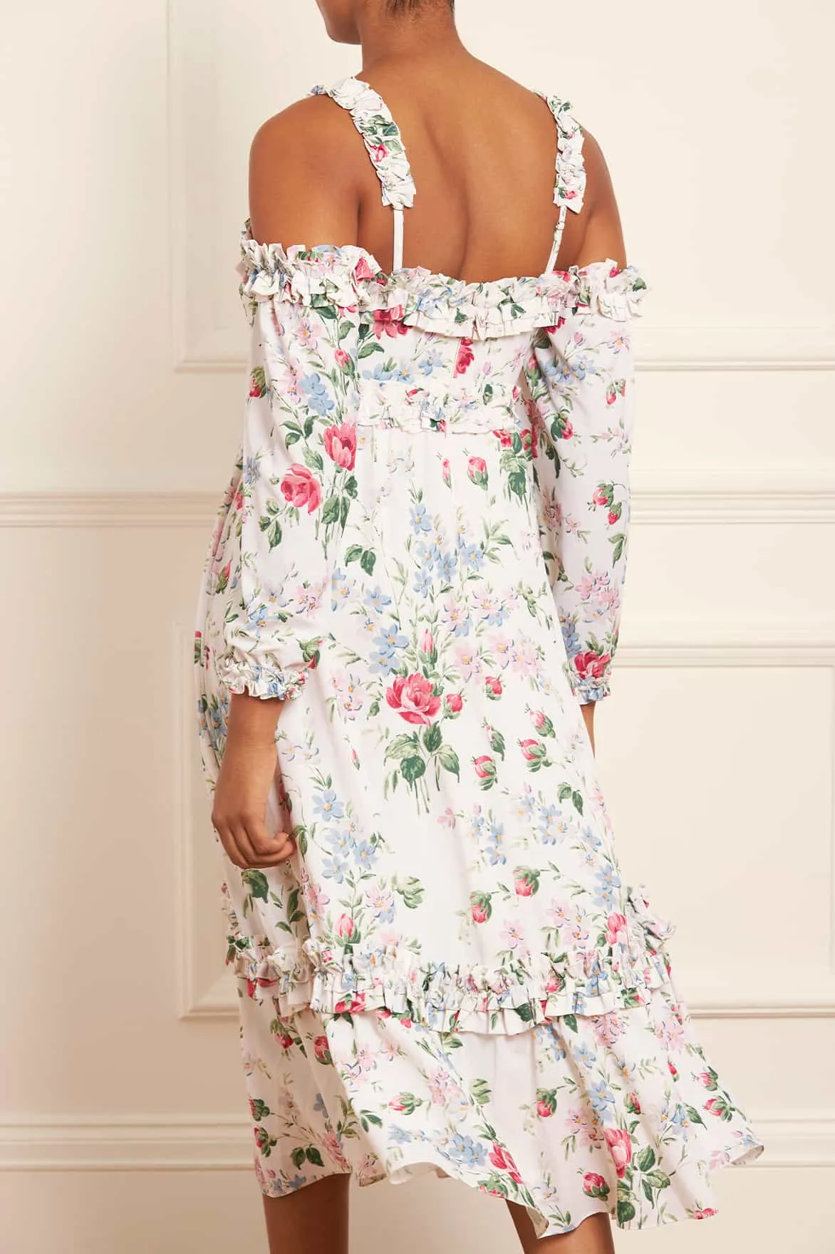 Floral Fantasy Crepe Off-Shoulder Ballerina Dress