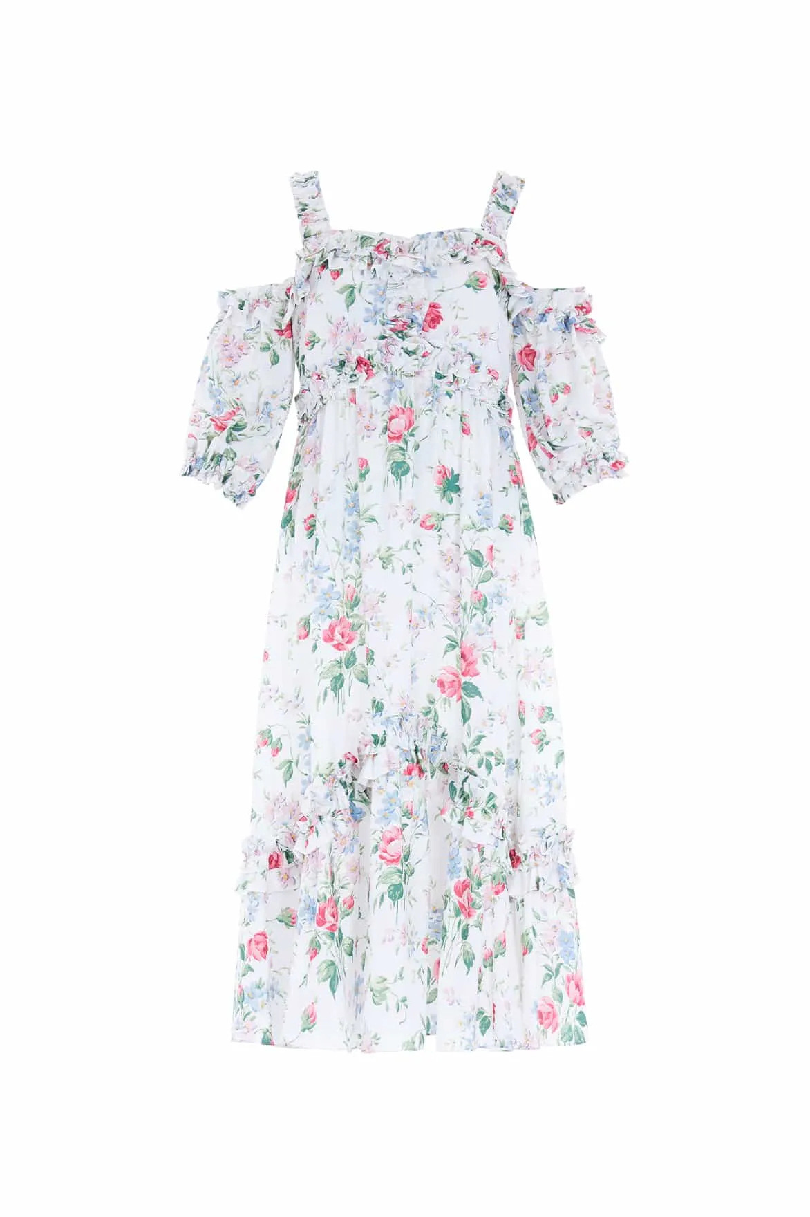 Floral Fantasy Crepe Off-Shoulder Ballerina Dress