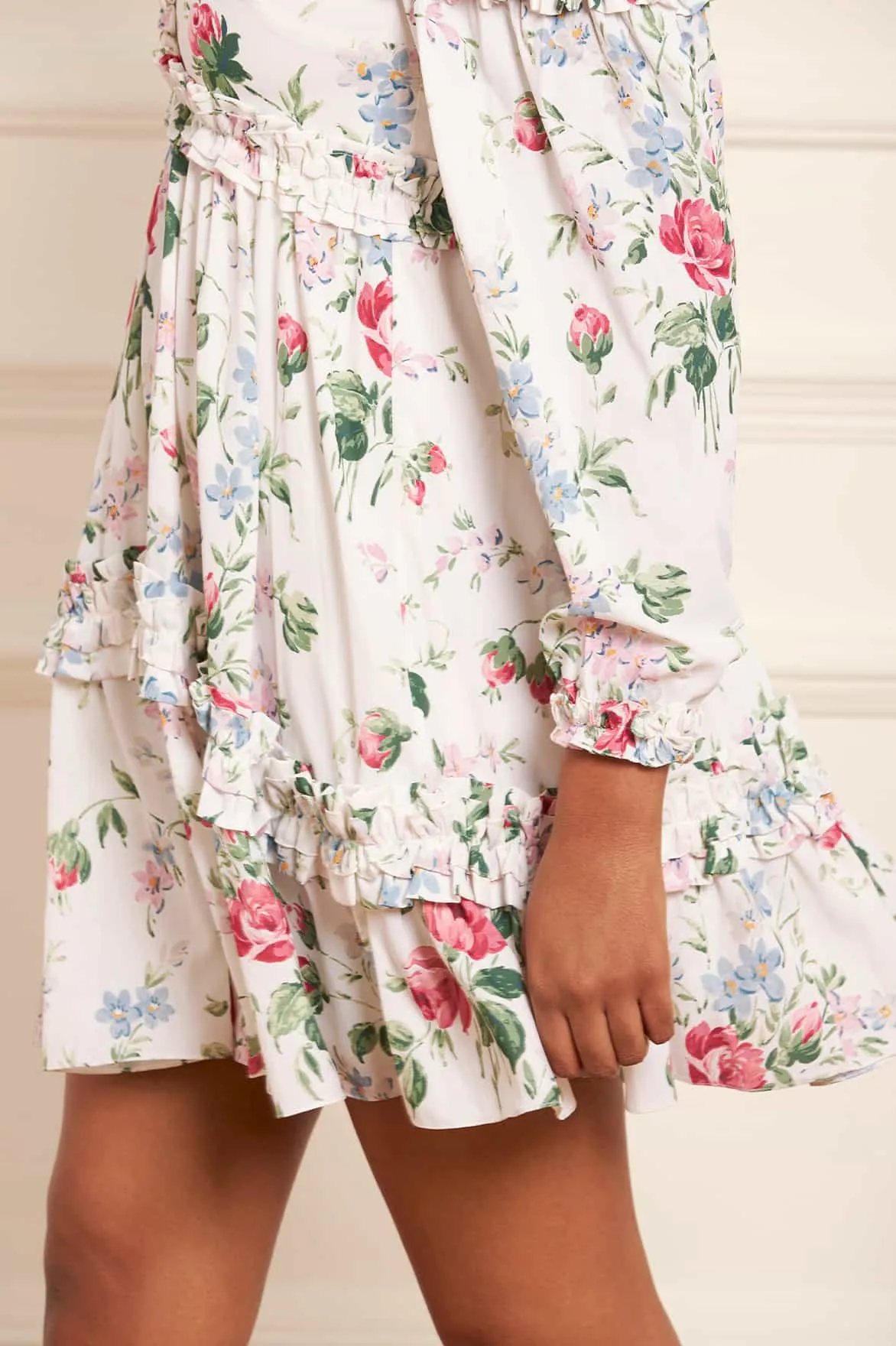 Floral Fantasy Crepe Off-Shoulder Micro Mini Dress