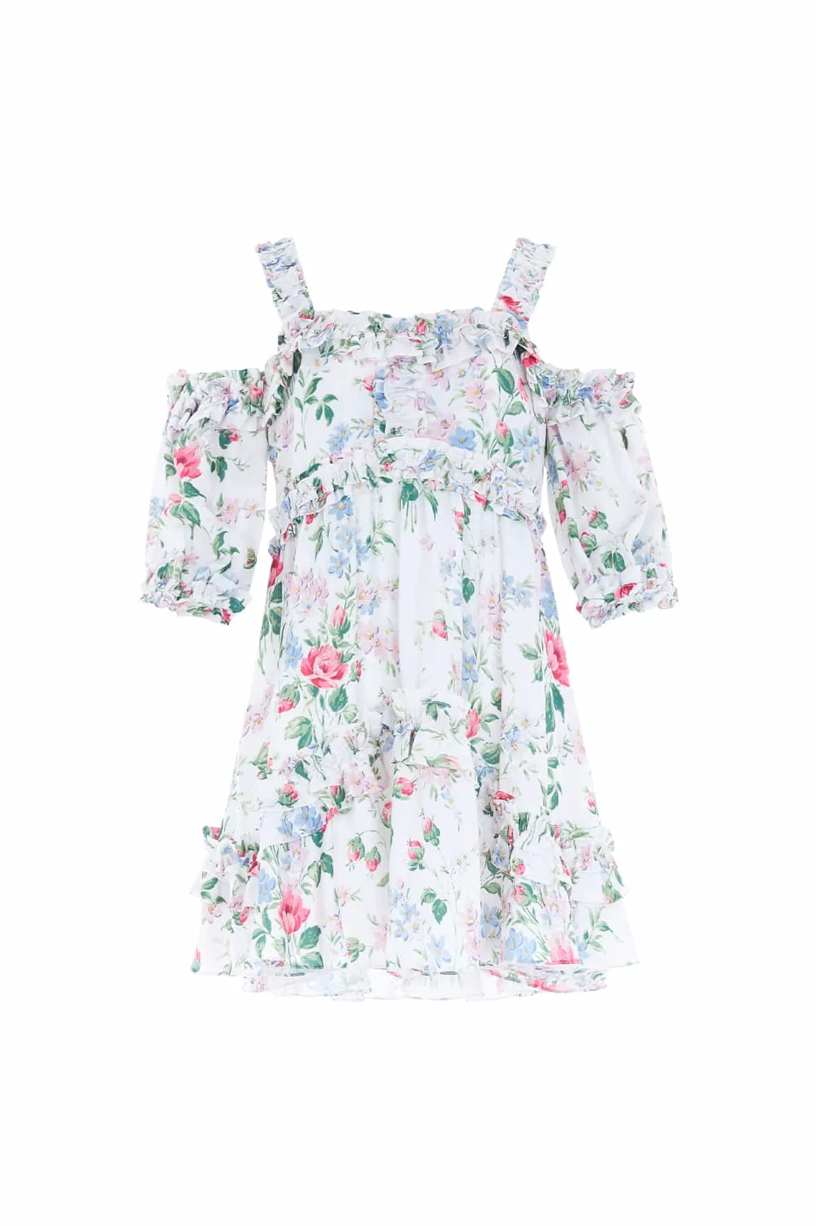 Floral Fantasy Crepe Off-Shoulder Micro Mini Dress