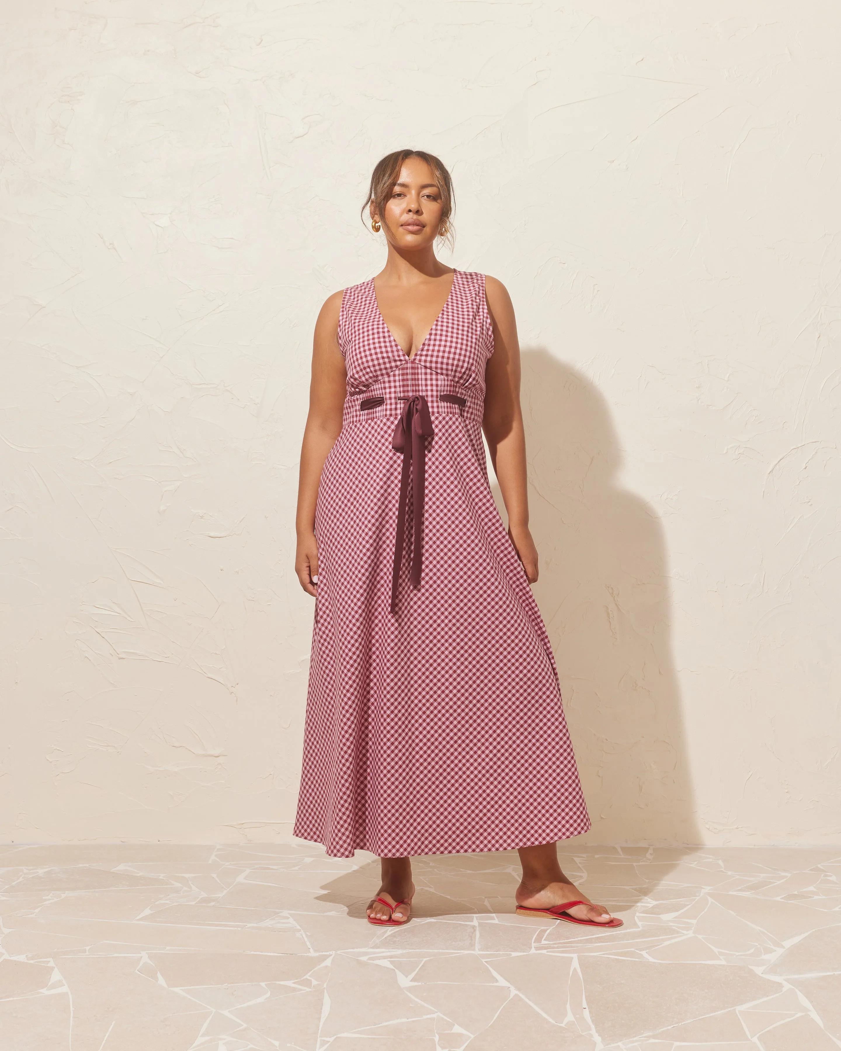 FLORY DRESS PINK BURGUNDY GINGHAM