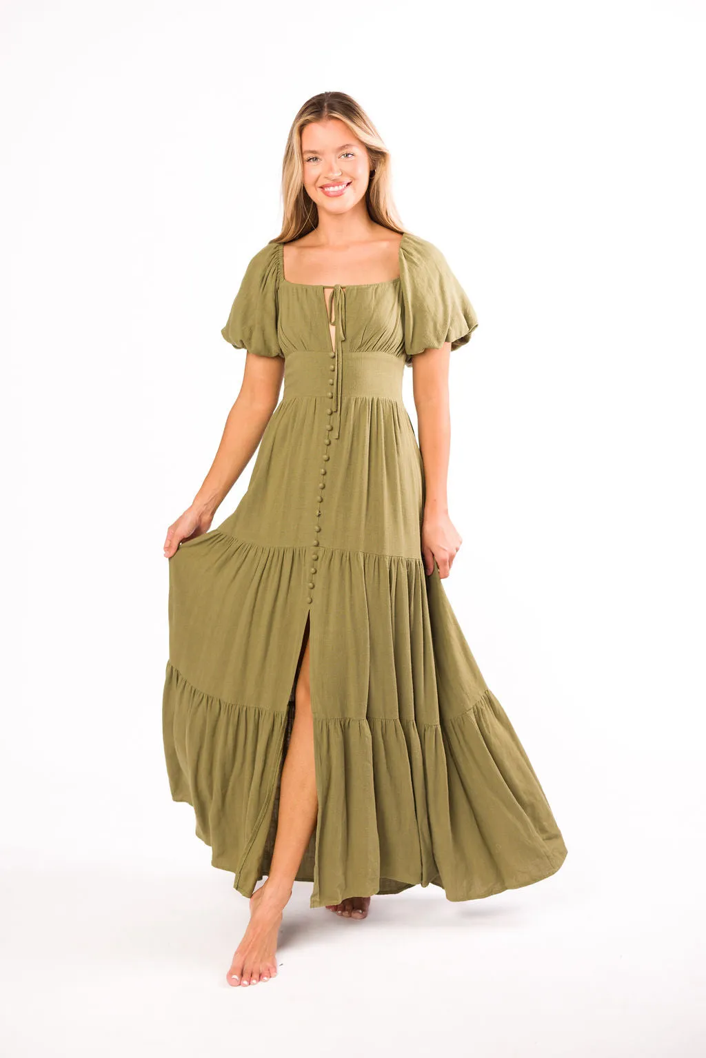 Genevieve Tiered Maxi Dress in Olive