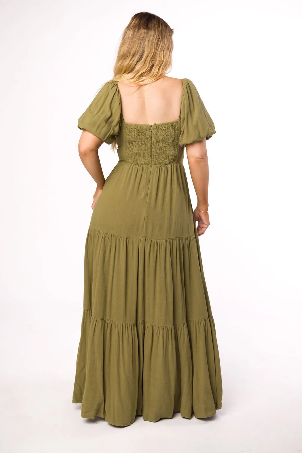Genevieve Tiered Maxi Dress in Olive