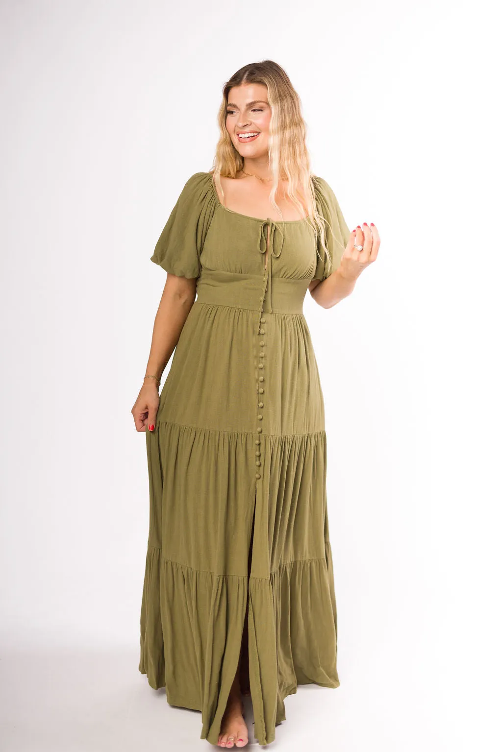 Genevieve Tiered Maxi Dress in Olive