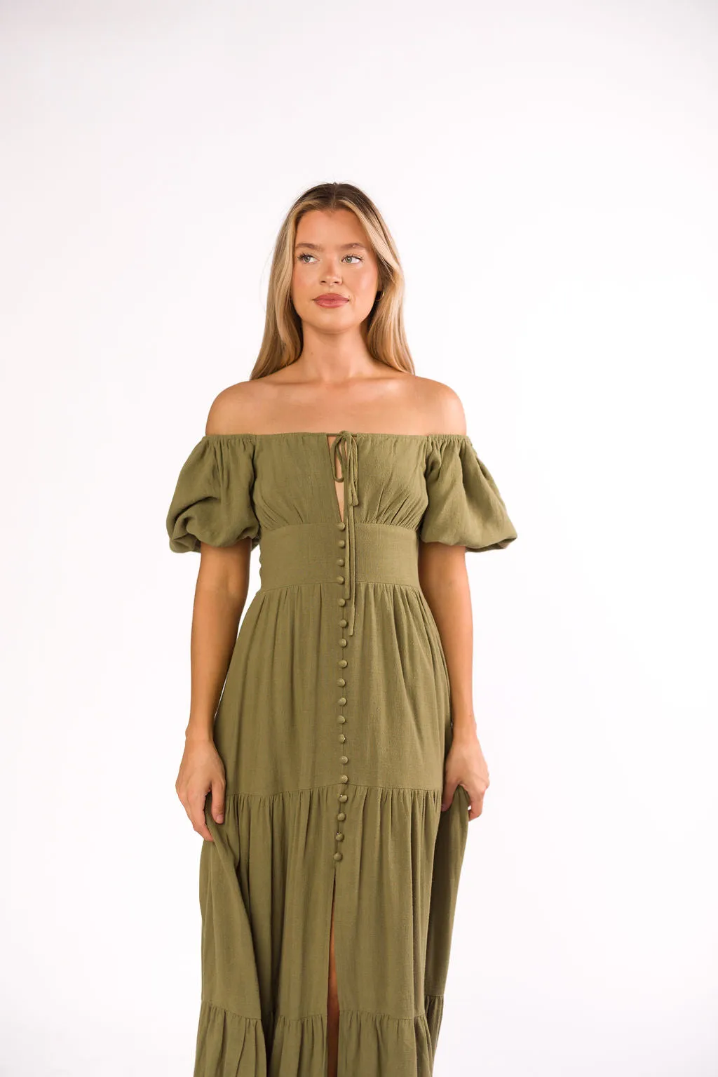 Genevieve Tiered Maxi Dress in Olive