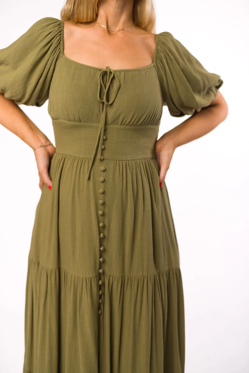 Genevieve Tiered Maxi Dress in Olive
