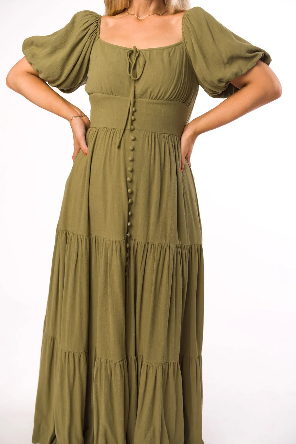 Genevieve Tiered Maxi Dress in Olive