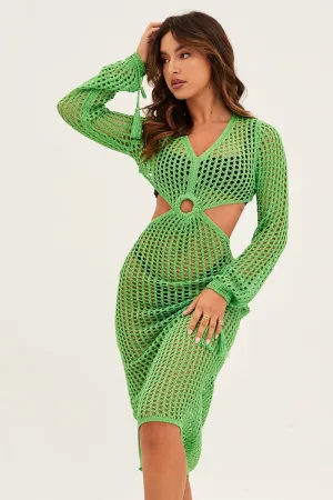 Green Crochet Cutout Knit Dress