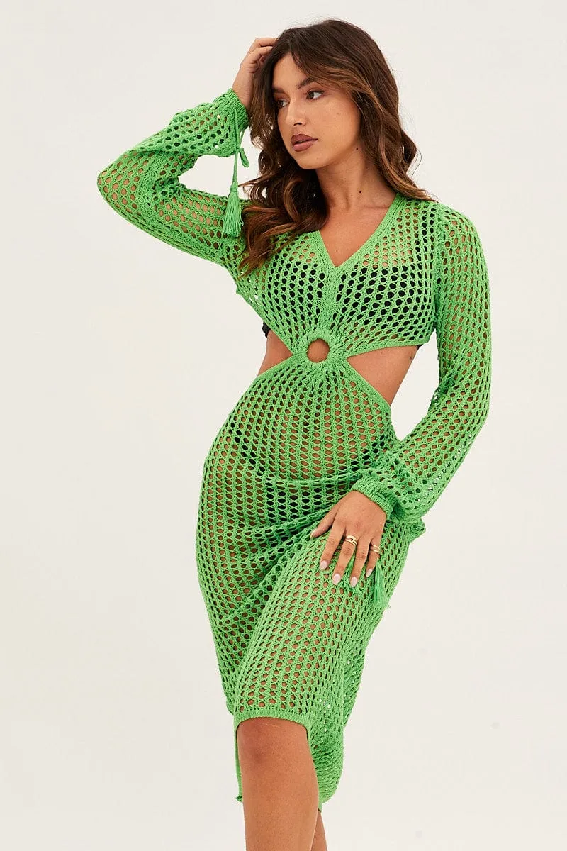 Green Crochet Cutout Knit Dress