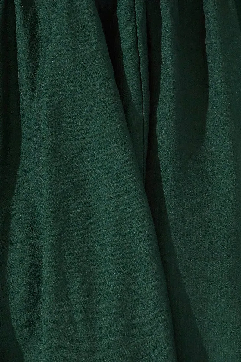 Green Fit and Flare Dress Short Sleeve Ruched