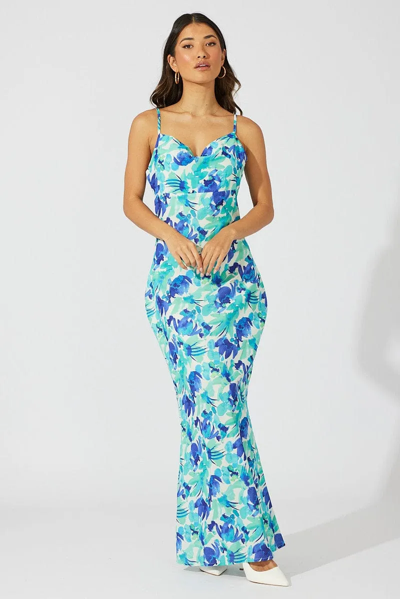 Green Floral Maxi Dress Slip Cami Watercolour Print